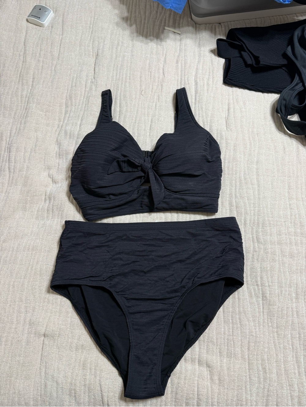 Black Tie-Front High-Waist Bikini Set